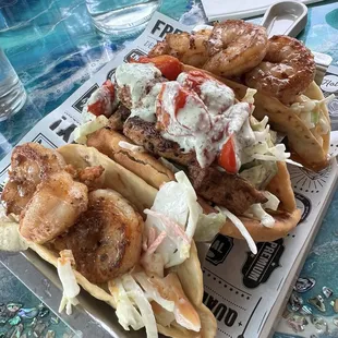 Shrimp and Mediterranean tacos