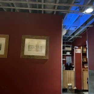 a red room with a blue light