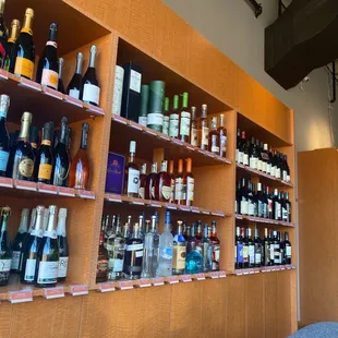 a wall of wine bottles