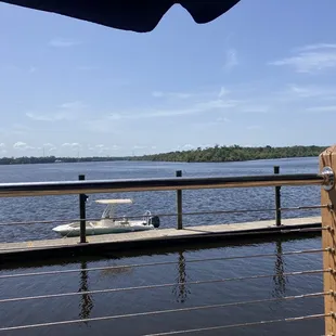 a view of the water from the deck
