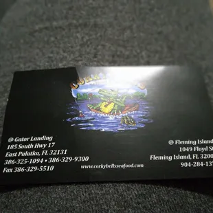 Here is their card if anyone needs information to the restaurant, or to call and reserve a table