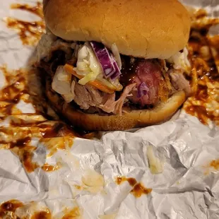 Regular size pulled pork sandwich
