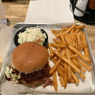 Regular Pulled Chicken Sandwich Plate w/ Coleslaw and French Fries