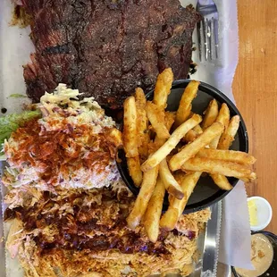 Two meat combo ; pulled chicken and half slap of Ribs