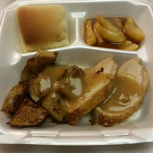 Wow! Smoked Pork loin, potatoes, baked apples, and hot bread :-)