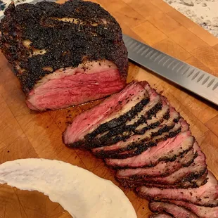 Smoked tri-tip with horseradish cream.