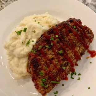 Wagyu meatloaf on whipped potatoes