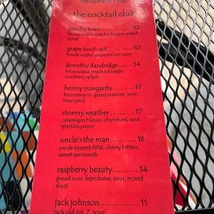Drink menu