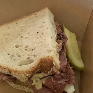 Great Corn Beef on rye!  Only ate 1/2 of the sandwiches with the homemade chips; delicious   My husband had the hot pastrami on rye.