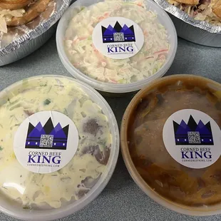 Sides = Coleslaw, Potato Salad, and Chili.