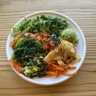 small salmon poke bowl with soo many toppings!