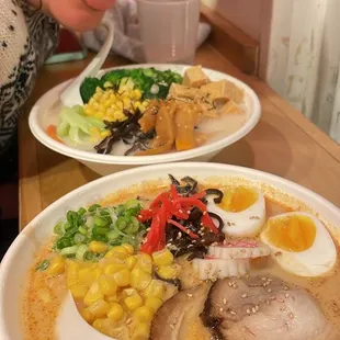 Spicy ramen and vegan ramen