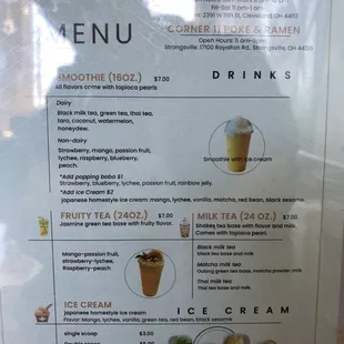 Table side drink menu. Have many more drinks in the fridges