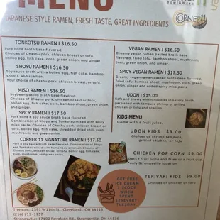 Table side ramen menu!