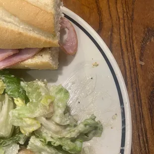 Carved Ham &amp; Swiss with Caesar Salad with a hair on the side