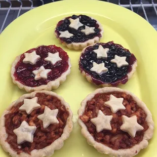 Fresh baked mini pies: Apple, Cherry, Peach, and Blueberry
