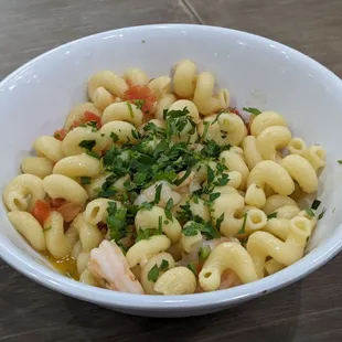 Shrimp Scampi Linguine, but with cavatappi instead. The shrimp itself was flavorful. Wish the pasta was too