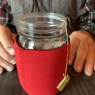 Hot tea served in mason jar