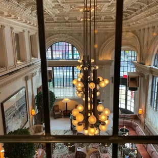 a view of the lobby of a hotel