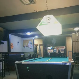 a pool table in a bar