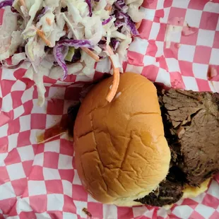 Brisket sandwich with slaw