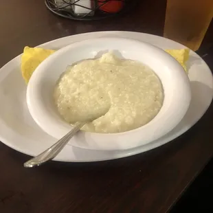 Cheese omelette and grits
