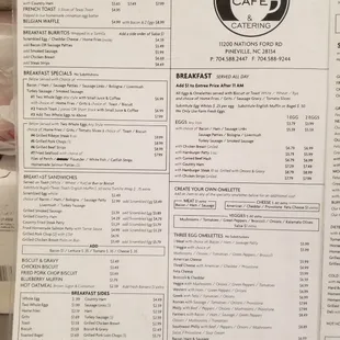 Breakfast menu