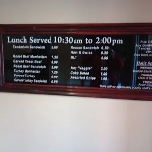 The menu when you walk into the Leland Legacy