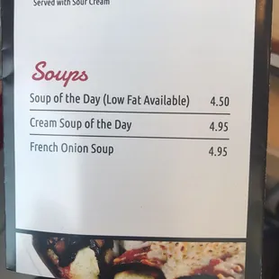 a menu for soups and sandwiches