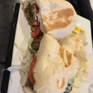 A meatball sub. Side of potato chips. Hubby said the meatballs were very moist. He would recommend it.