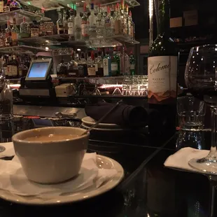 Wine and shrimp bisque!