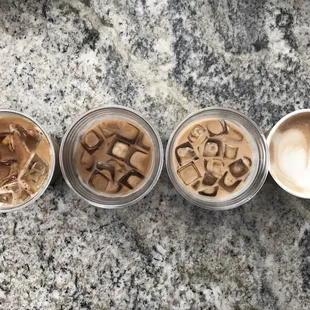 three cups of iced coffee