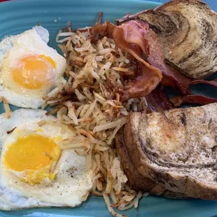 The "original" with eggs, hash browns, bacon, and marble rye.