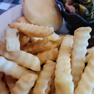 Fries, hot to temperature.