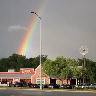 a rainbow in the sky