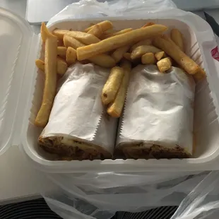 Chicken cheesesteak and fries