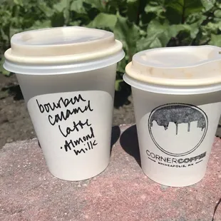 Bourbon Caramel Latte (almond milk) &amp; Nordic Latte (whole milk)