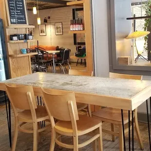 Some of the seating in the coffee shop