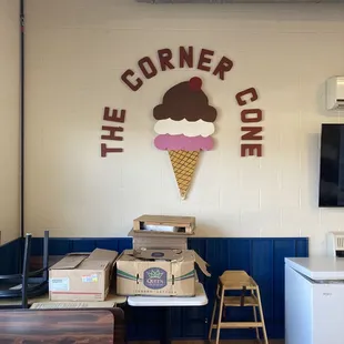 an ice cream cone on the wall