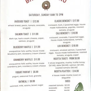 a menu for brunch menu