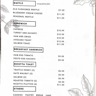 a menu for a coffee shop
