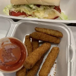 Zucchini sticks and Italian hoagie