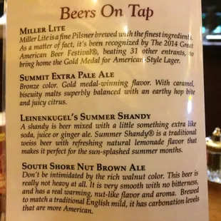 a list of beers on tap