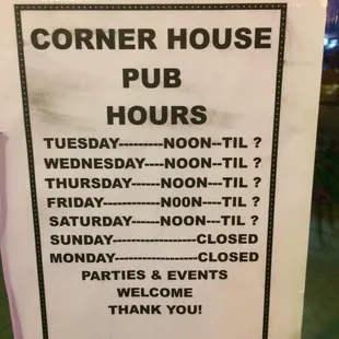 the hours and hours of the pub