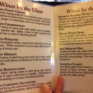 a menu for wine by the glass
