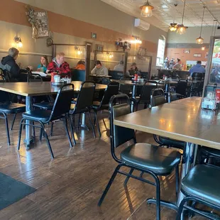 tables and chairs in a restaurant