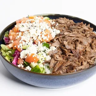 Halal, Grass-Fed Beef or Chicken seasoned with special herbs and spices, served with salad and rice.