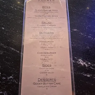 Current menu January 2022. Very minimal