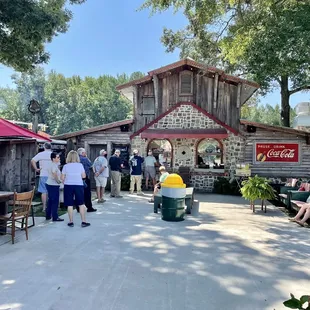 a group of people standing outside
