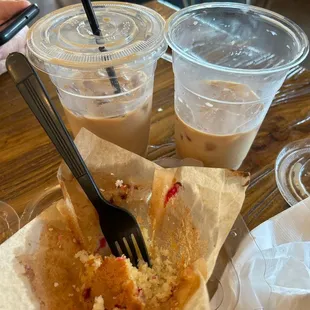 Cranberry orange muffin didn't last long... latté and iced mocha